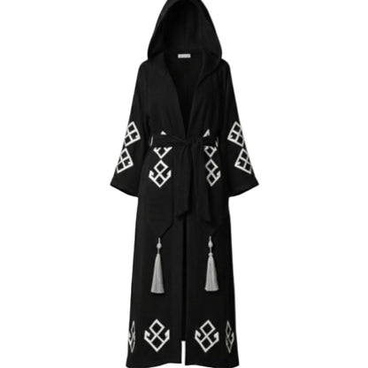 Türk Eli Belinde Desenli Kadın Müslin Kaftan
