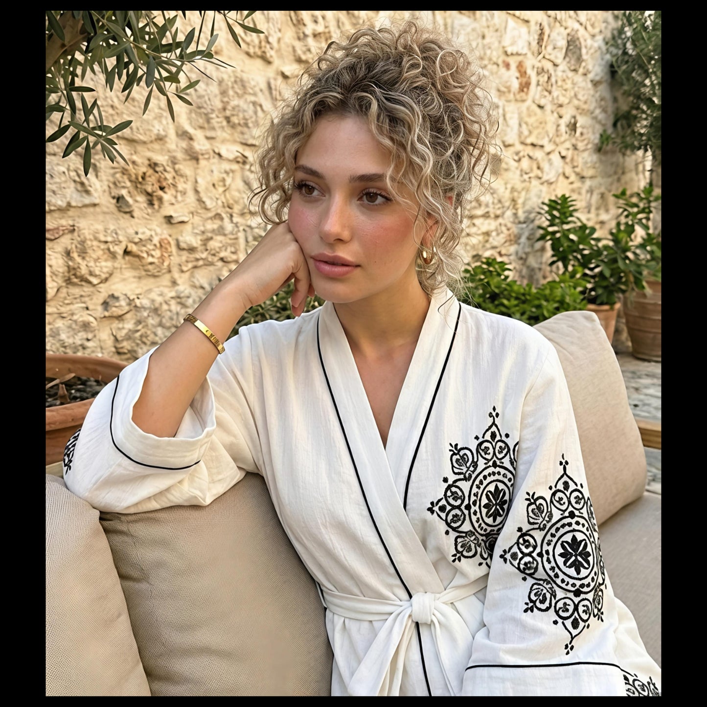 Etnik Desenli Kadın Müslin Kimono