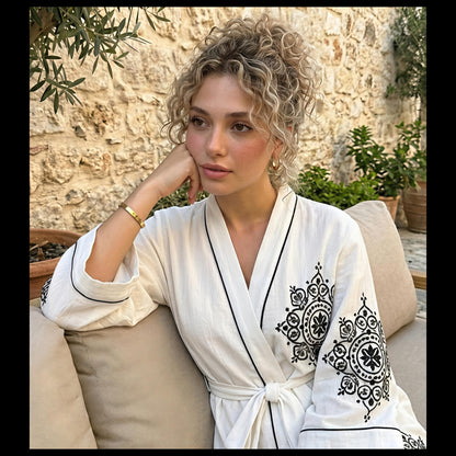 Etnik Desenli Kadın Müslin Kimono