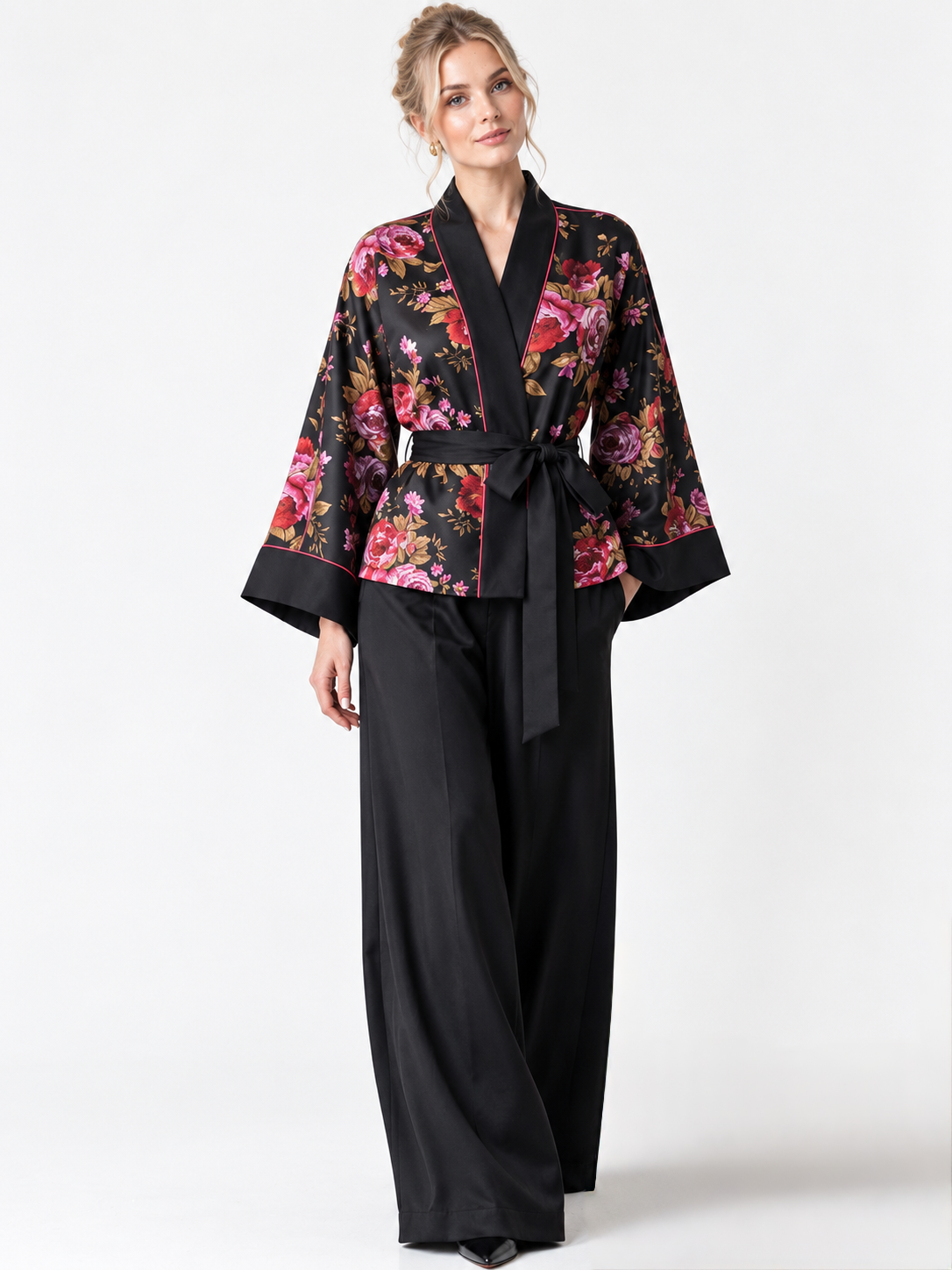 Lüks Krep Saten Kimono Takım