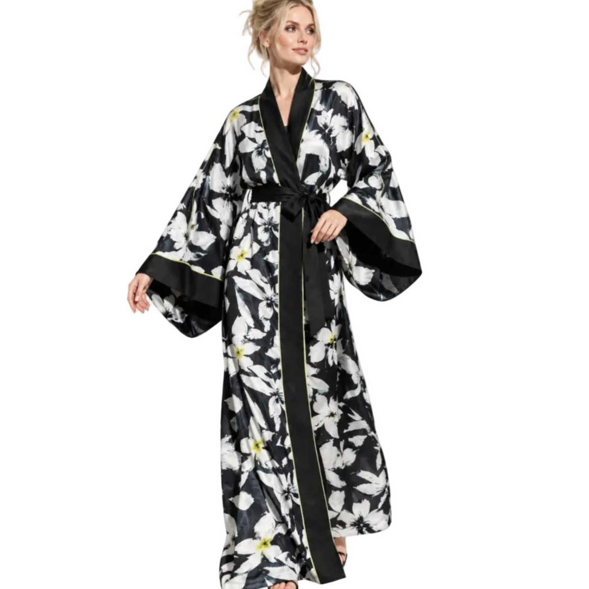 Bambu İpek Saten Çiçekli Kimono