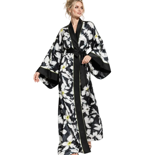 Bambu İpek Saten Çiçekli Kimono