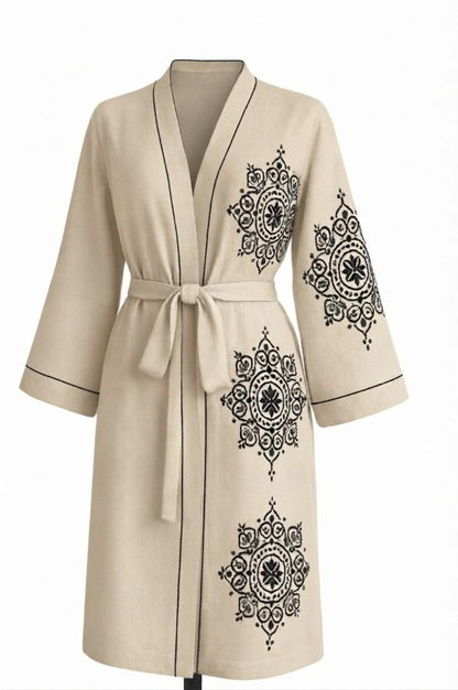 Etnik Desenli Kadın Müslin Kimono