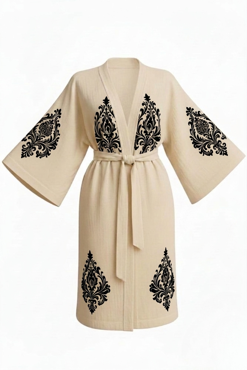 Sultan Desenli Kadın Müslin Kimono
